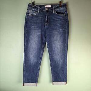 Flying Monkey Womens 30 Poison Rolled Up High Rise Boyfriend Jeans Medium Blue